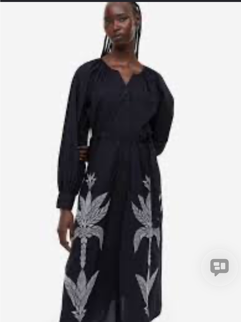 H&M Embroidered Black Maxi Dress with White Detail x-small no belt cotton
